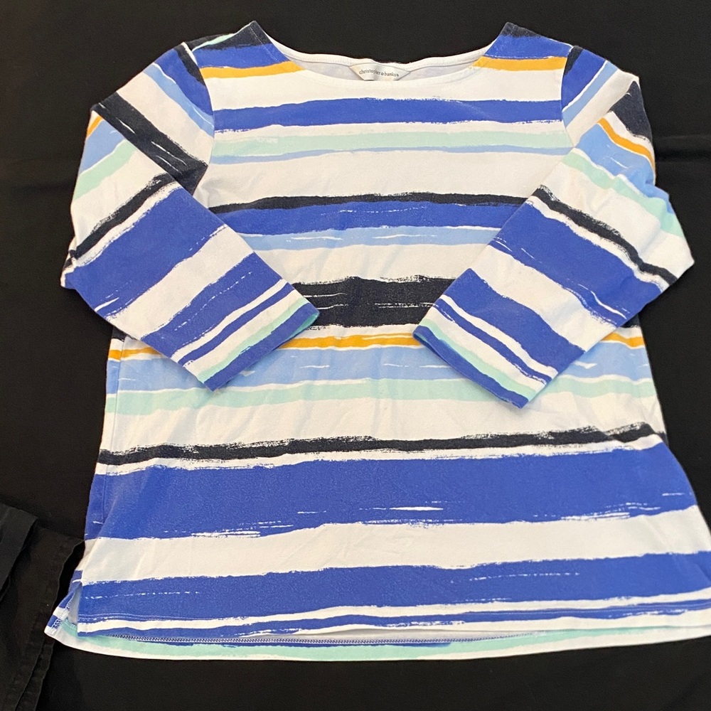 Christopher & Banks Long Sleeve Striped Tee - Blue, White, Yellow